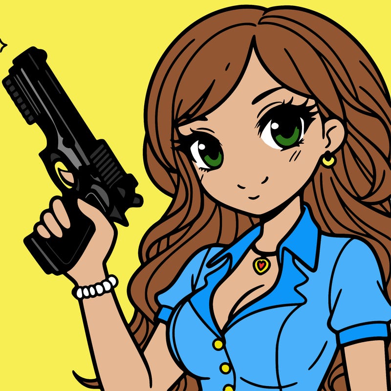 a pretty girl  with a  gun