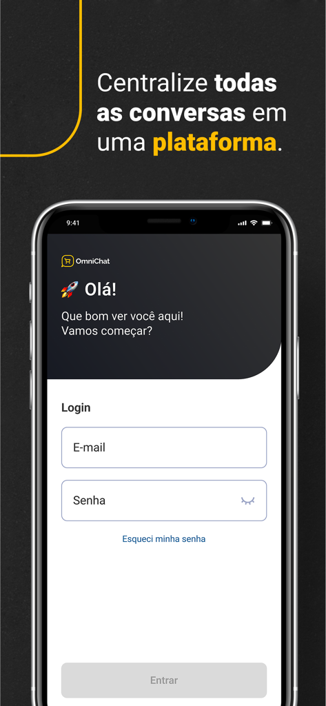 OmniApp - OmniApp login screen on a mobile device displaying the centralized chat platform for business