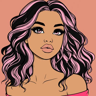 realistic girl with wavy hair and lips