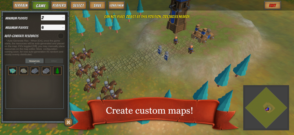 Rise of the Townies - RTS - Custom map editor interface in the Rise of the Townies RTS mobile game