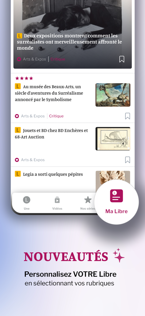 La Libre News - La Libre Newsアプリのスクリーンショット。パーソナライズされたニュース記事とMa Libre機能ボタンが表示されています