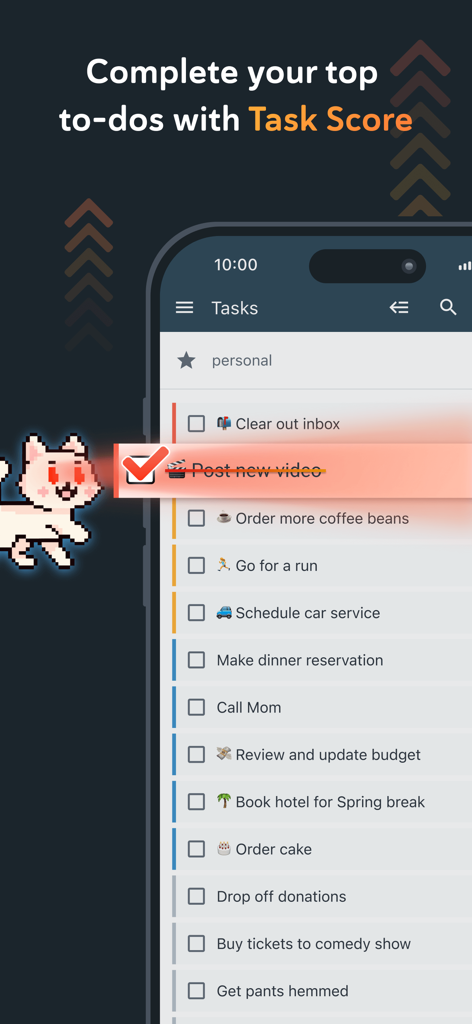 Amplenote - Amplenote mobile app showing a task list with a completed item and upcoming personal to-do tasks
