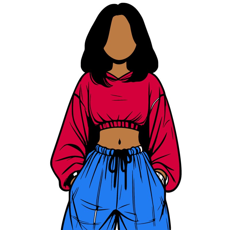 realistic girl faceless with baggy pants and a crop top