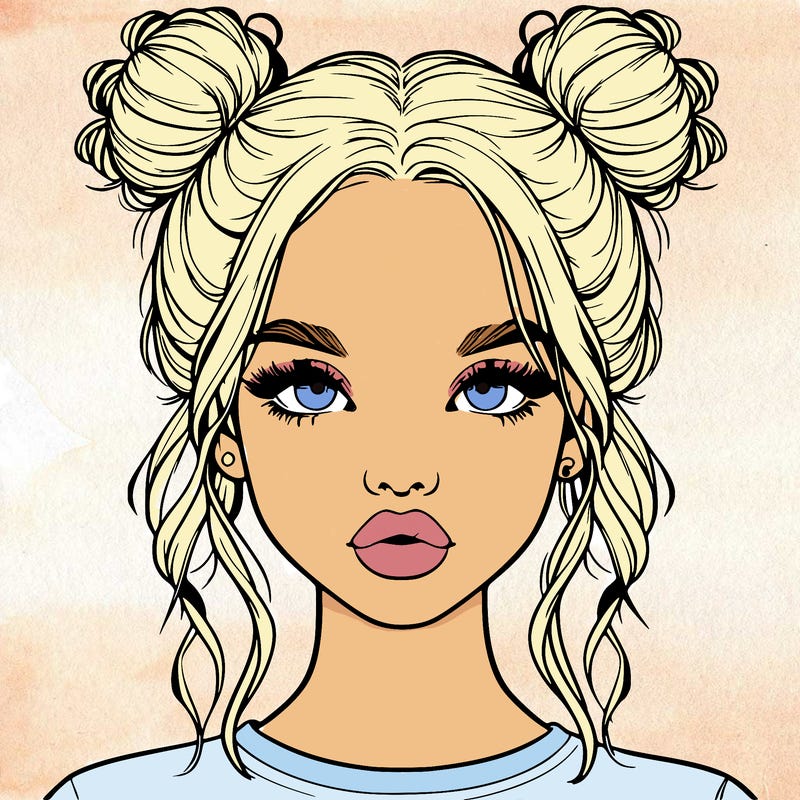 realistic girl with two buns in hair and lips