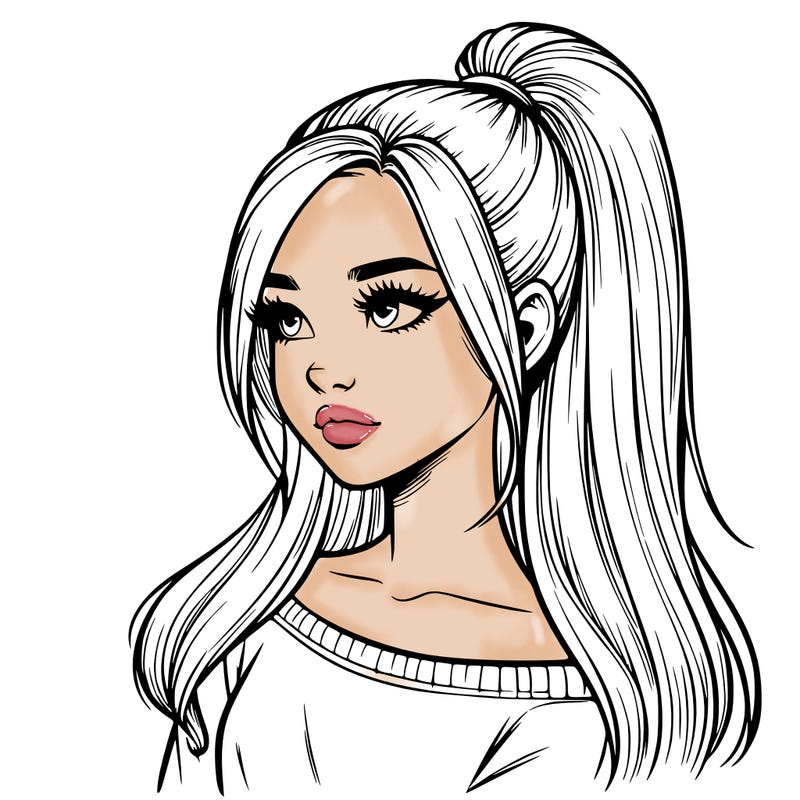 realistic girl with a high ponytail