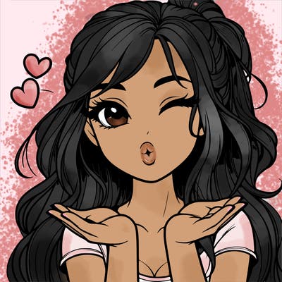 realistic girl winking and blowing a kiss while making heart hands
