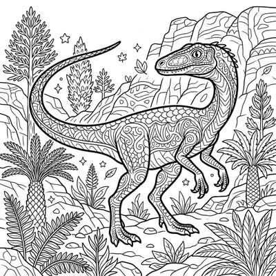 Explore the ancient world with this mesmerizing Coelophysis coloring page, designed specifically for adult enthusiasts. Its complex patterns and prehistoric setting offer a unique blend of historical discovery and artistic relaxation.