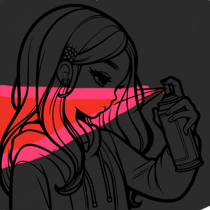 a realistic girl spray painting