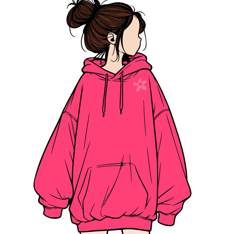 realistic girl with a oversized sweatshirt on and a bun