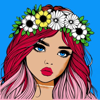 realistic girl with flowers crown