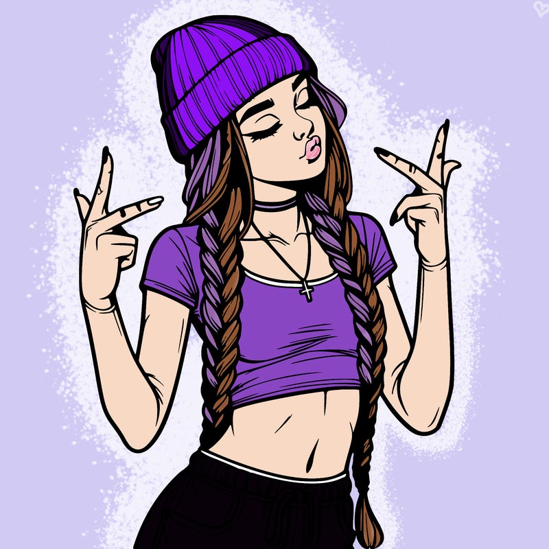 realistic teenage girl with braids and a beanie and crop top doing 🫶🏼