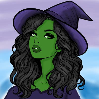 realistic witch girl with wavy hair and lips