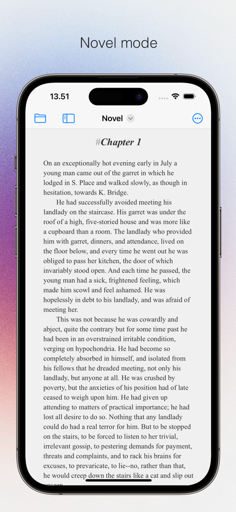 (beat) for iOS - Tela do iPhone mostrando o aplicativo Beat no modo romance com o texto do primeiro capítulo