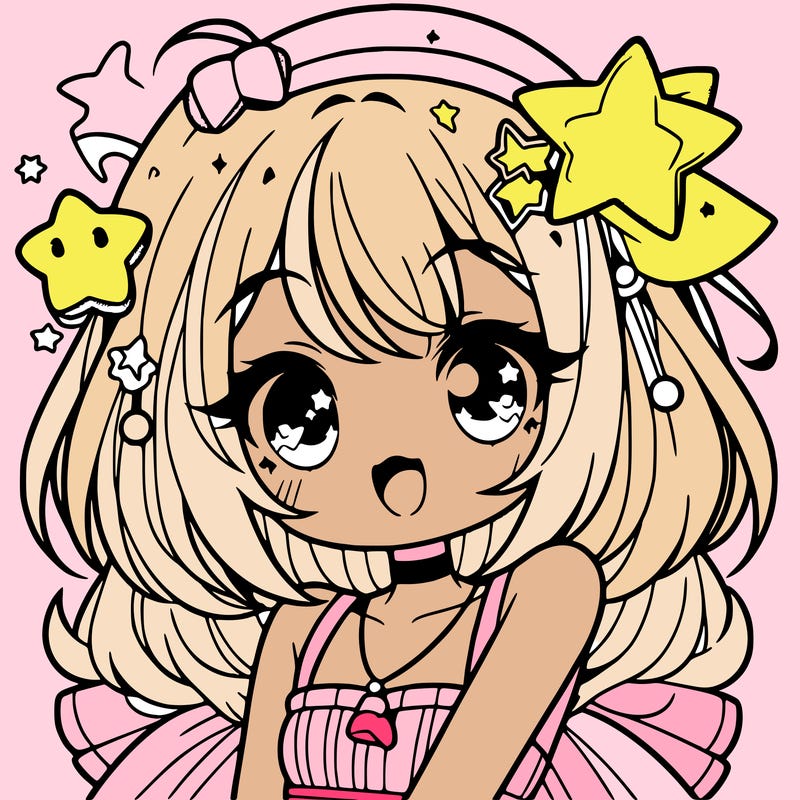 cute anime girl with star accessories