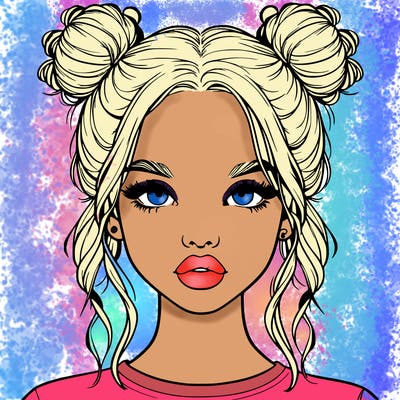 realistic girl with two buns in hair and lips