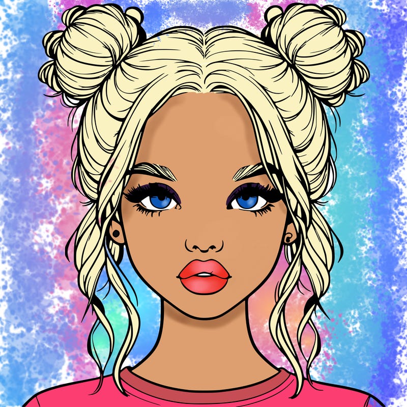 realistic girl with two buns in hair and lips