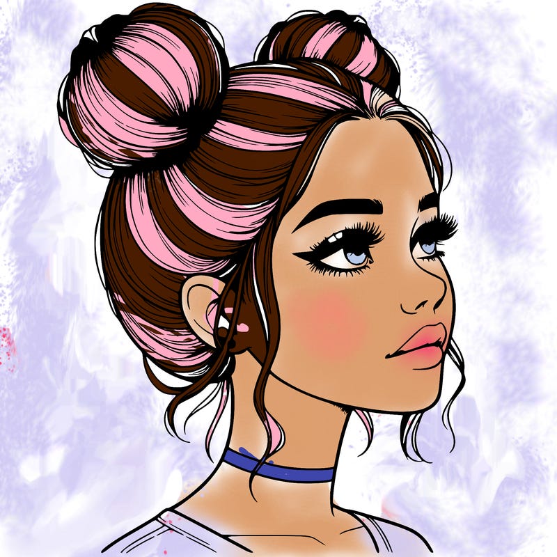realistic girl with buns on the top of her head