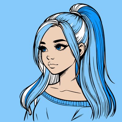 realistic girl with a high ponytail