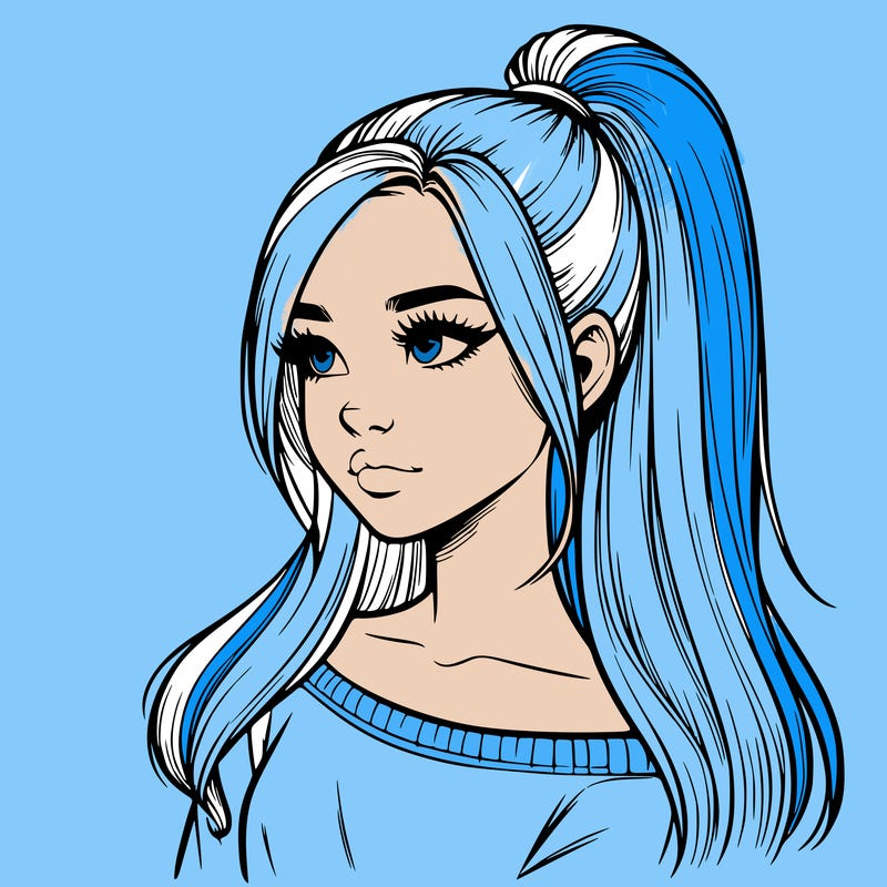 realistic girl with a high ponytail