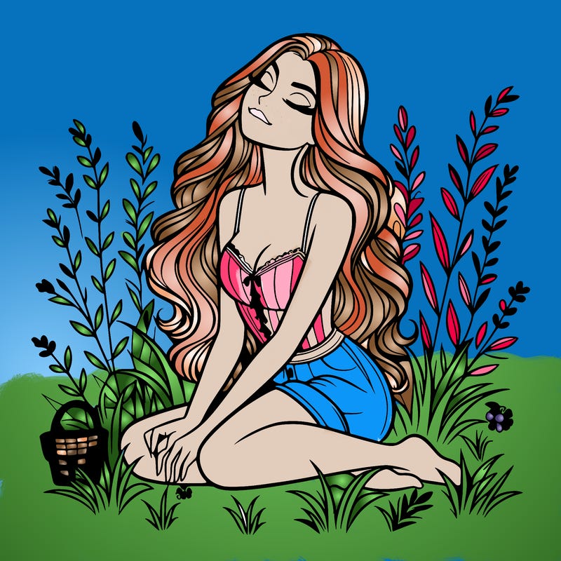 beautiful woman sitting on the grass