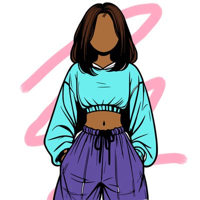 realistic girl faceless with baggy pants and a crop top