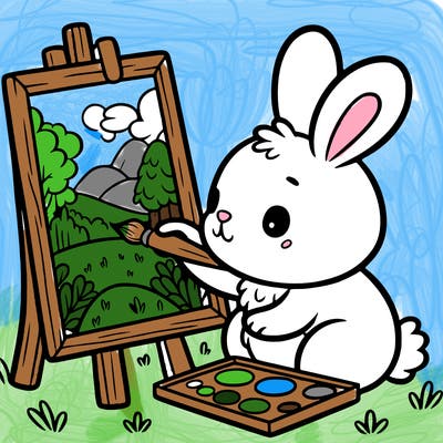 rabbit painting a picture