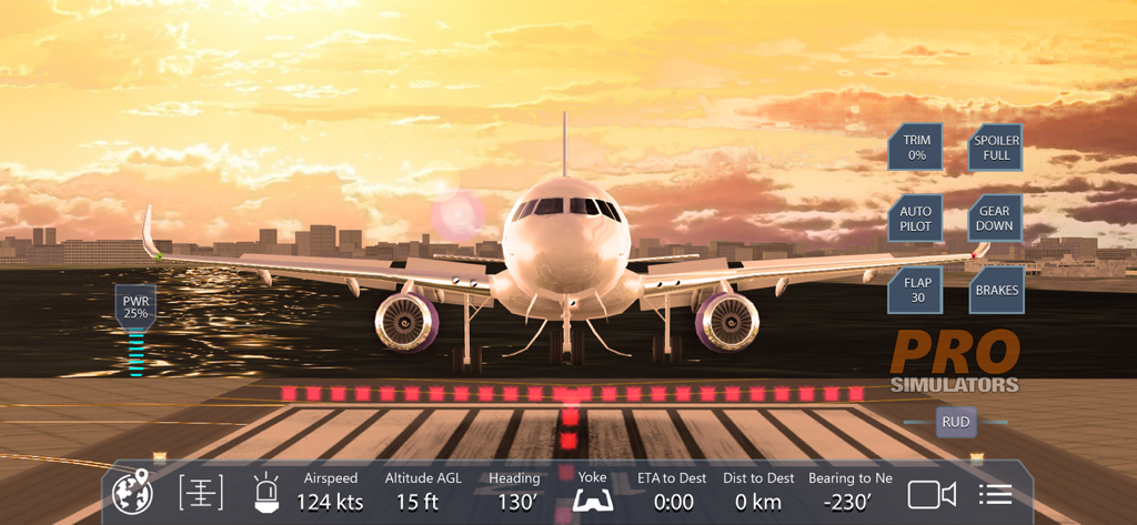 Un aereo sulla pista al tramonto in New York Flight Simulator Pro