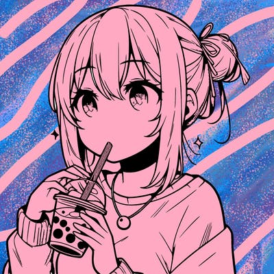 manga character drinking boba