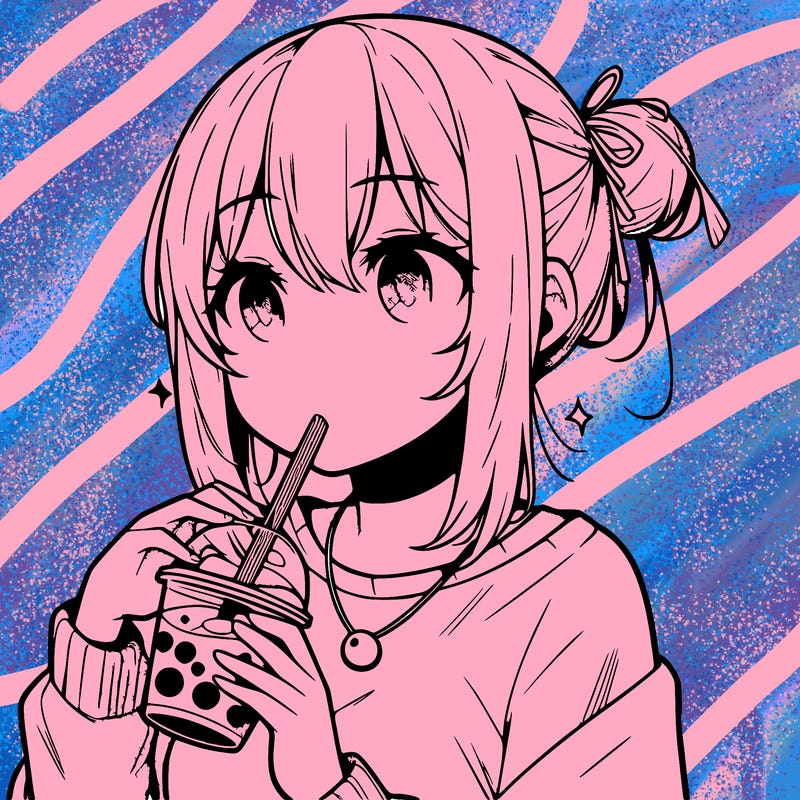 manga character drinking boba