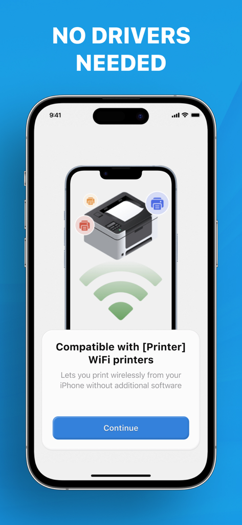 ‎Smart Printer App: iPrint - Interfaz de Smart Printer App que muestra la conexión inalámbrica a impresoras WiFi sin controladores