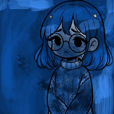 sad girl with glasses in a sweater