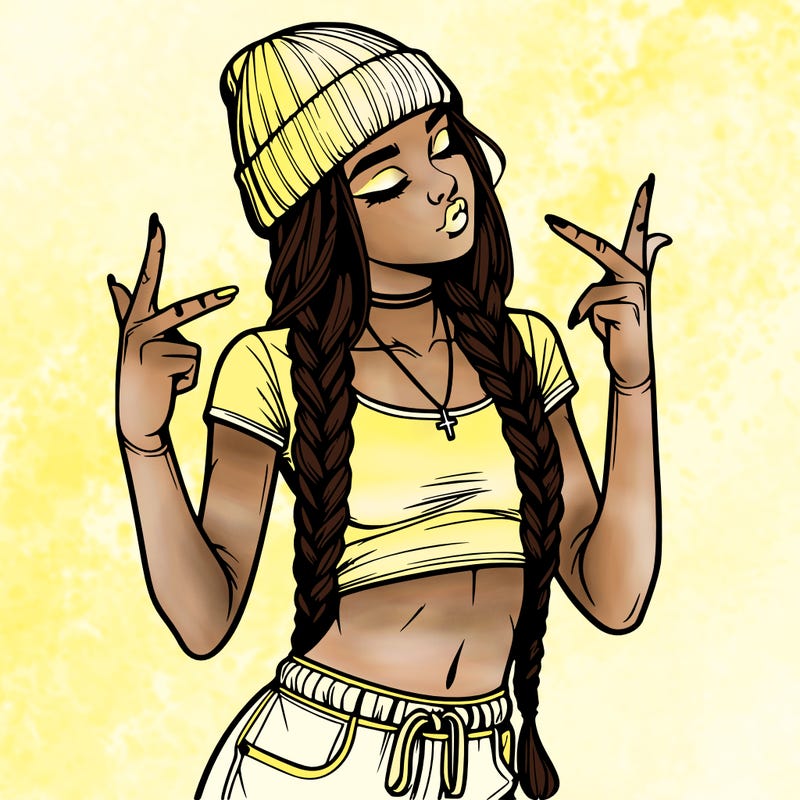 realistic teenage girl with braids and a beanie and crop top doing 🫶🏼