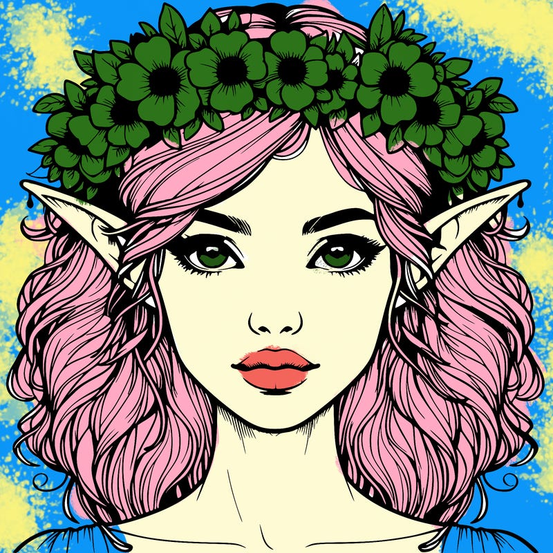 realistic female elf with flower crown