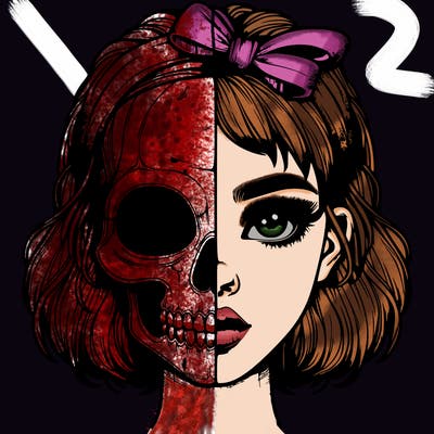realistic girl with half skull mask