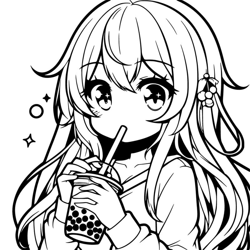 anime drinking boba tea