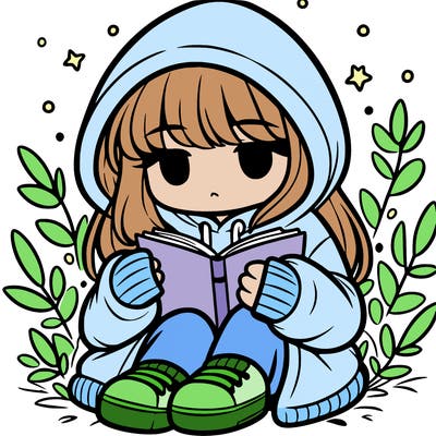 girl in oversized hoodie reading a book