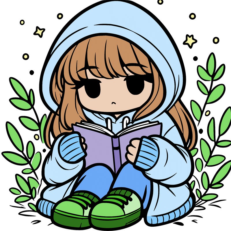 girl in oversized hoodie reading a book