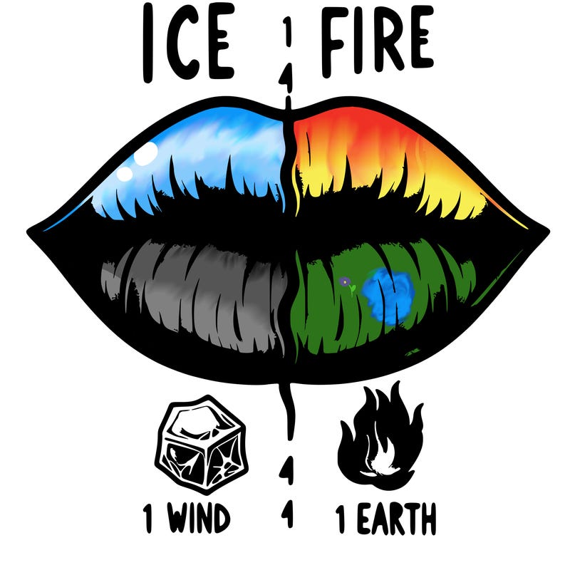 realistic lip split in fourth . 1 fourth ice 1 fire 1wind 1 earth