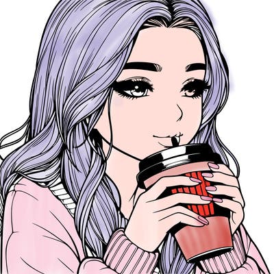 realistic girl drinking coffee