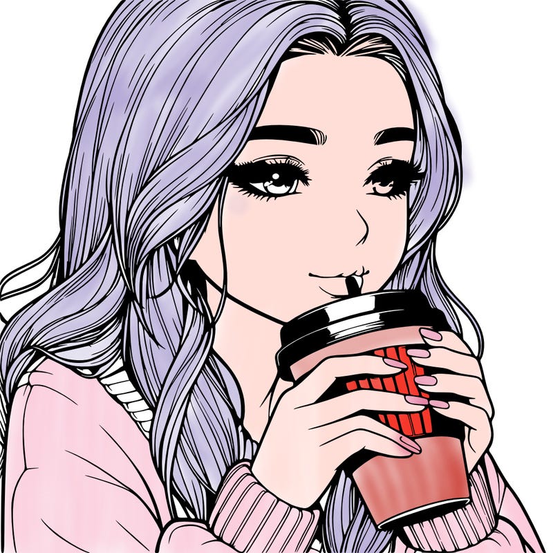 realistic girl drinking coffee