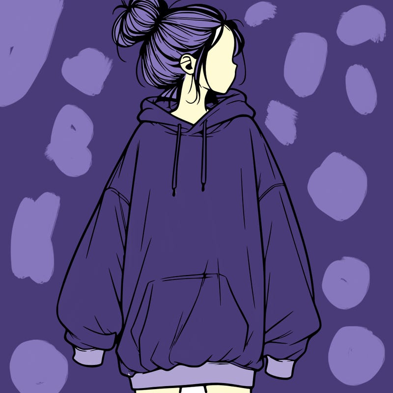realistic girl with a oversized sweatshirt on and a bun