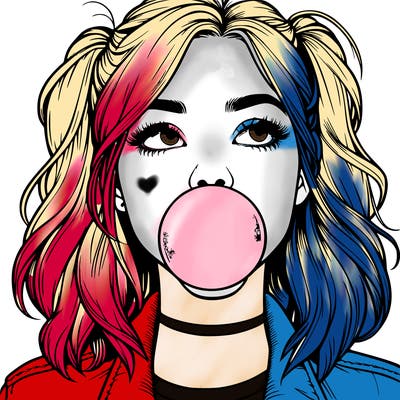 realististic girl blowing bubble -gum