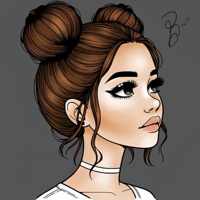 realistic girl with buns on the top of her head