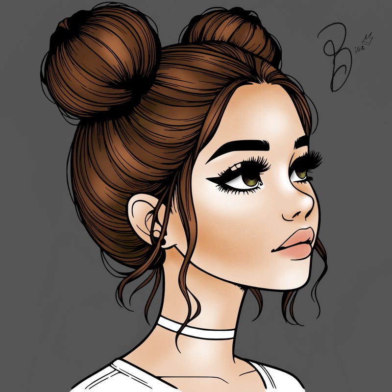 realistic girl with buns on the top of her head