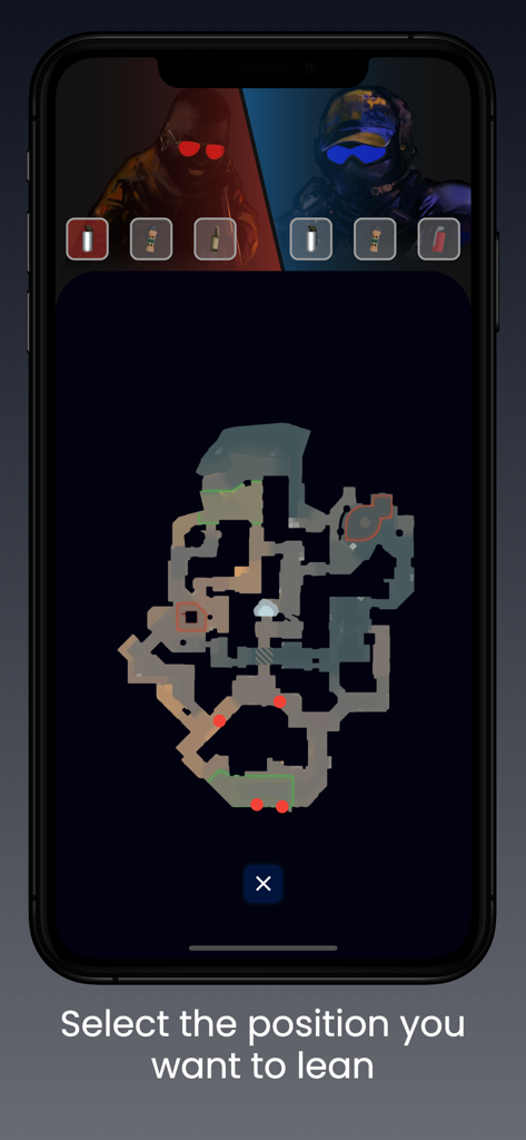 Util Master -CS2 Utility guide - Capture d'écran de l'application Util Master montrant une carte tactique CS2 avec des positions de lancer d'utilitaires marquées pour les fumigènes et les flashs.