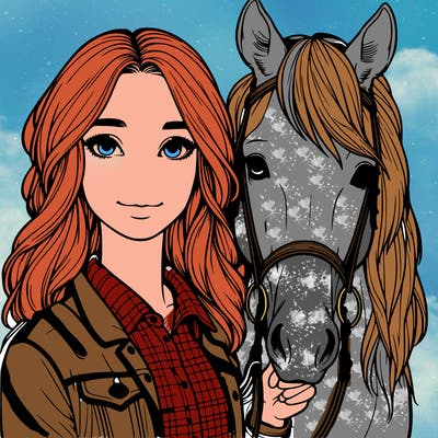 realistic girl with horse by her side