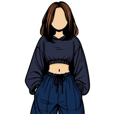 realistic girl faceless with baggy pants and a crop top