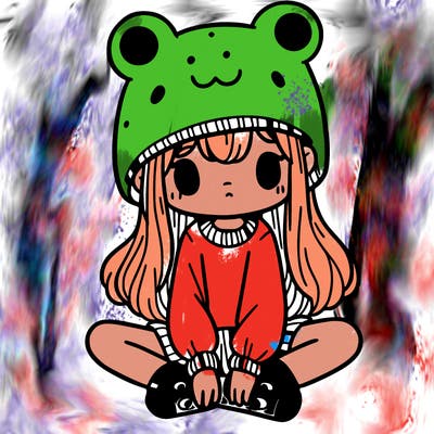 a girl wearing a frog hat and some frog socks