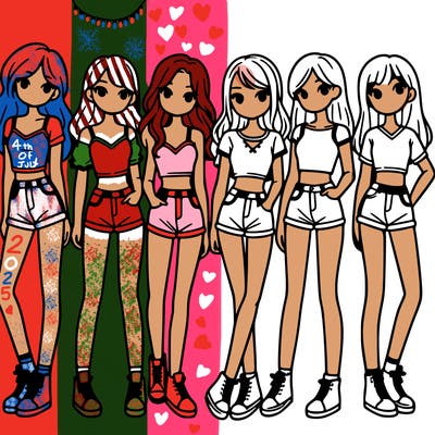 a group of girls wearing crop tops and shorts
