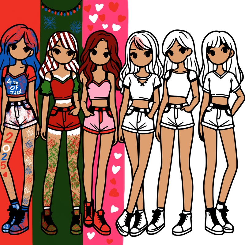 a group of girls wearing crop tops and shorts